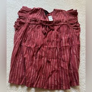 Express Metallic Stripe Tie Neck Pleated Top